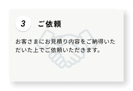 3 ご依頼 お客さまにお見積り内容をご納得いただいた上でご依頼いただきます。