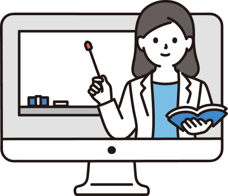 動画内で講義する女性のイラスト
