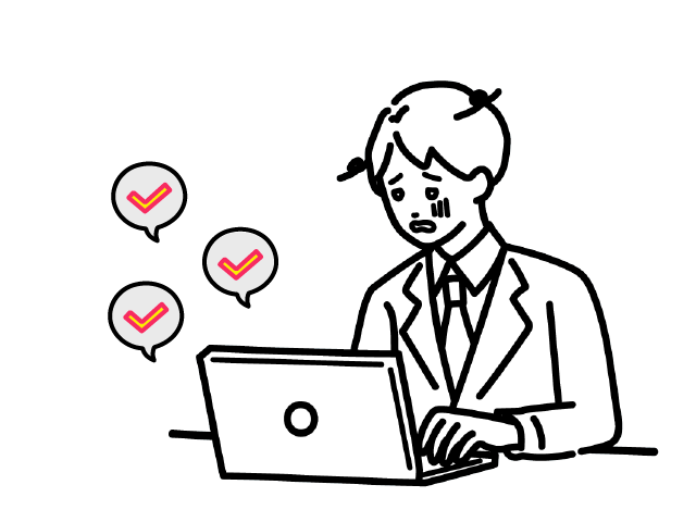 指摘が入ってPCの前でげっそりしている人のイラスト