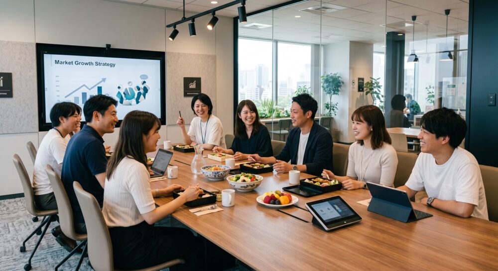 事務スタッフはオフィスカジュアルです。お昼はお弁当を持ってきて食べることもあれば、気分転換にお店にランチしに行ったり、一人でまったりなど自由に過ごしています。